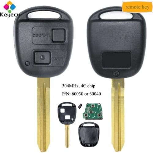 KEYECU Remote Car Key With 2 Btns 304MHz 4C Chip - FOB for Toyota Tarago Avensis RAV4 Corolla Landcruiser 100 P/N: 60030/ 60040