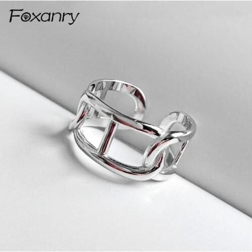 Foxanry Minimalist 925 Sterling Silver Creative Chain Twining Finger Rings Vintage Fashion Width Ring Personality Party Jewelry