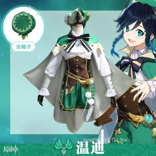 Anime Game Genshin Impact Venti Cosplay Costume Adult Women Halloween Christmas Carnival Cos Clothing Outfit Party Dress Wig