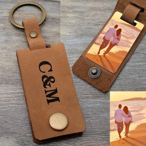 Leather Key Fob,Custom Photo Keychain, Gift for Boyfriend,Picture Key Chain,Leather Keychain with Photo,Anniversary Gift for Him