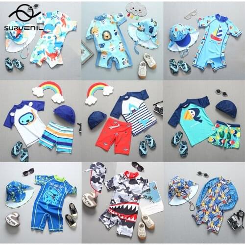 Boys Bathing Suit 2021 New Baby Swimsuit SPF50 UV Protection Full Swimming Suit for Kids Childrens Swimwear Swim Trunks Hat
