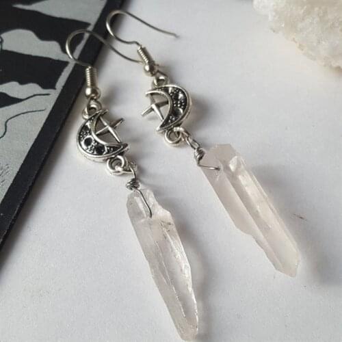 Quartz moon earrings Boho Witchy stones esoteric celestial alternative gothic romantic fashion woman gift 2020 new beautiful