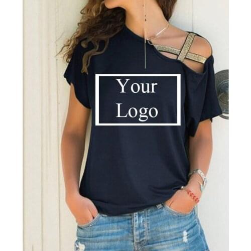 Summer Womens Pure Cotton One Shoulder Short Sleeve Customized DIY T-shirt Bust 162 Standard US Code Combed Cotton