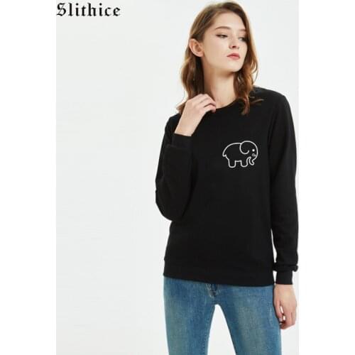 Slithice Fashion Animal Print Sweatshirts Hoody Black Women Clothes Cotton Casual Elephant Hoodies sudadera mujer streetwear