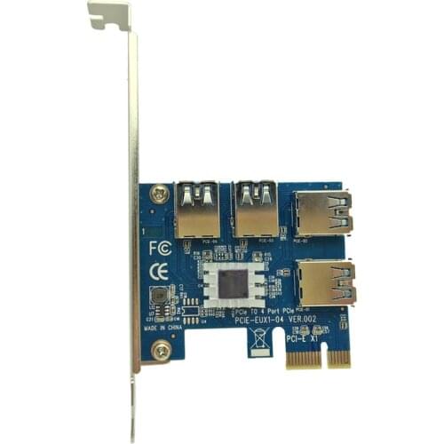 NEW PCIe 1 to 4 PCIe 16X Riser Card PCI-E 1X to 4 USB 3.0 PCI-E Riser Adapter Port Multiplier Card for BTC Bitcoin Miner Mining