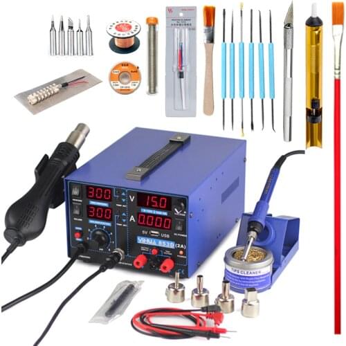 YIHUA 853D 2A Soldering Station 3IN1 SMD Soldering Iron Hot Air Gun With 15V 2A USB DC Power Supply BGA Welding Repair tools