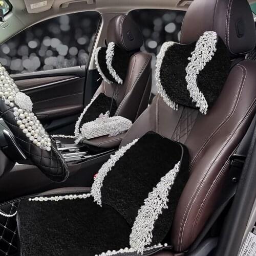 Original pearl inlaid diamond car headrest winter warm plush car neck pillow memory cotton waist for comfort and high grade