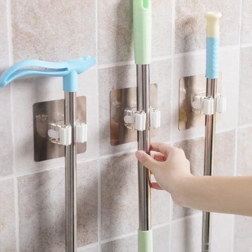 Portable Wall Mop Holder Hook Bathroom Kitchen Organizer Broom Hanger Storage Rack Mounted Accessory Hanging Rail Cleaning Tool