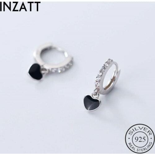 INZATT Real 925 Sterling Silver Zircon Round Heart Hoop Earrings For Fashion Women Party Fine Jewelry Cute Accessories Gift