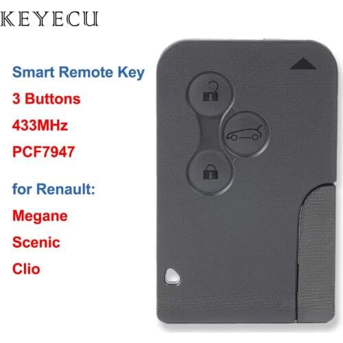Keyecu Smart Remote Key Fob 3 Button 433MHz PCF7947 for Renault Megane Scenic 2003 2004 2005 2006 2007 2008