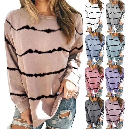 2020 New Autumn Tops 5XL Large Size Women Tie Dye Stripe T Shirt Casual Long Sleeve Oversized Loose Tee Shirt Fashion Ladies Top