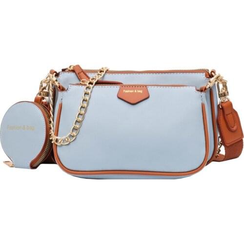 Women Fashion Chains Shoulder Bags Designer Wide Strap Messenger Bag Luxury PU Leather Crossbody Bag Lady Small Purse 3 Bags Set