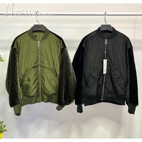 2021 Autumn Winter Warm Women Coat Pocket Zipper Black Army Green Female Jacket