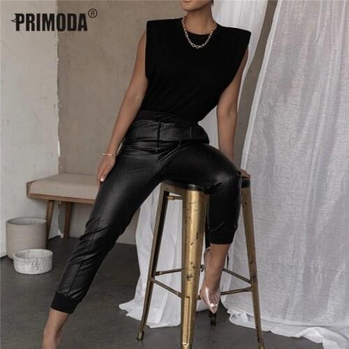 Women PU Leather Pants Street Fashion Lady Elastic Pencil Pants Autumn Winter Drawstring Sweatpants Pockets Cool Trousers PR172M