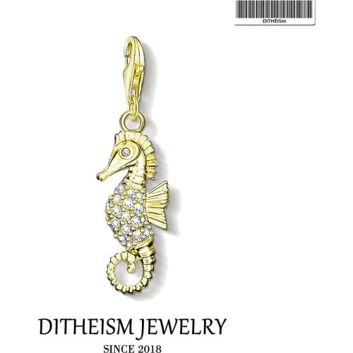 Charms Pendant Seahorse 925 Sterling Silver Gold Color Fit Bracelets 2021 New Fine Women Jewelry Accessories Hippocampus Gift