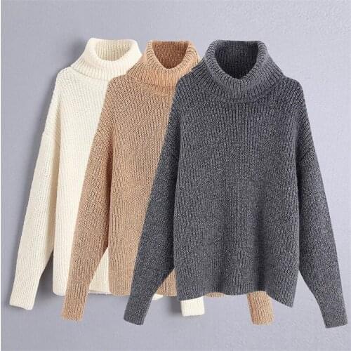 2020 Womens Fashiom New Sweater Alpaca Wool Blend Warm High Neck Loose Knit Long Sleeve Winter Female Top