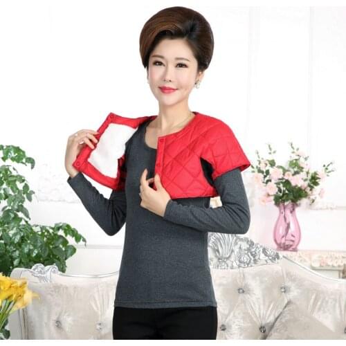 Winter Women Thicken Fleece Lining Shoulder Padded Vest Red Purple Black Thermal Quilted Short Waistcoat Round Neck Bolero Coat