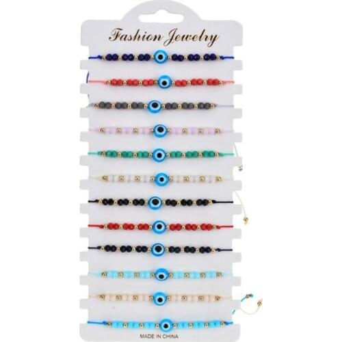 12 Pcs Colorful Evil Eye Beaded Bracelets Handmade Braided String Good Luck Nazar Amulet Lucky Turkish Religious Symbol Jewelry
