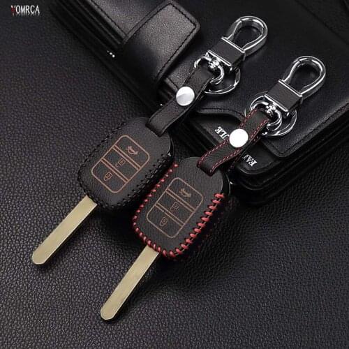 2017 Car-cover High quality top layer genuine leather car key case cover for Honda 3 buttons remote control starline a91