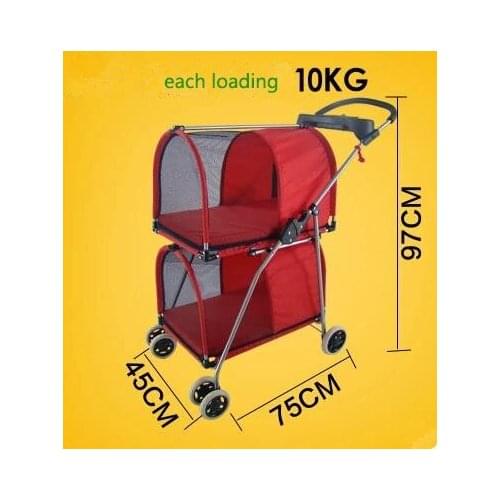 2017 two-layer washable folding pet gear for two dog loading 10kg four wheel folded Pet Stroller/Dog Strollers