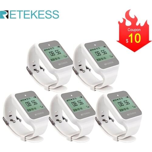5pcs Retekess TD108 Wireless Calling System Restaurant Pager Waiter Call Multi-Language Wireless Watch Receiver For Cafe Factory
