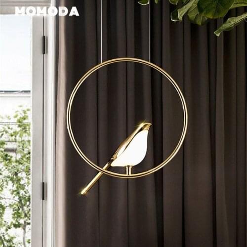 Nordic Acrylic LED Chandeliers Lighting Fixture Modern Zinc Alloy Bird Golden Circle Ring Lamps Bedroom Living Room Lights