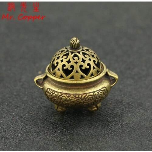 Antique Copper Small Incense Stick Burner Retro Brass Pocket Hollow Incense Holder with Cover Home Decoration Sandalwood Censer