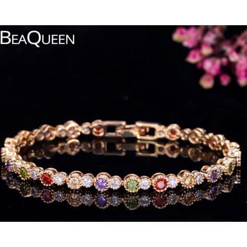 BeaQueen Fashion Gold Color Women Jewellery Multicolor Cubic Zirconia CZ Stones And Crystals Bracelet for Party Gift B124