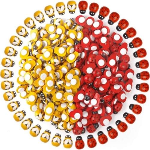 BMBY-200Pcs Wooden Bees Ladybugs, Wooden Bumble Bees & Ladybugs for Crafts Scrapbooking DIY Party Decoration