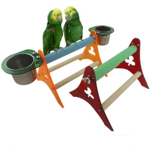 Wooden Parrot Stand Bird Perch Goods Bird Supplies Birds Training Toys With Steel Food Containers Food Tray Climb Stand D136