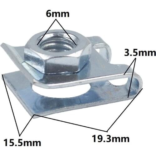 500pcs Kalili car license plate fixed fasteners buckle suitable 6mm screw rivet retainer metal M6 nut U-Type Clip