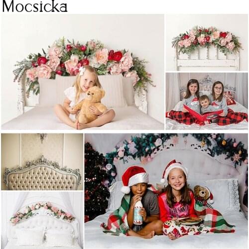 Photography Backdrop Floral Heardboard Newborn Kids Girls Portrait Photo Booth Background Studio Photocall White pillow Props