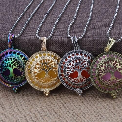 Hot Sale Aromatherapy Necklace Diffuser Pendant Antique Gold Bronze Colorful Aroma Locket Tree of Life Necklace