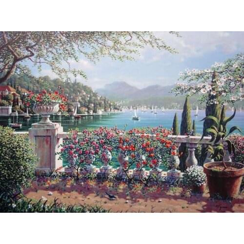 Free shipping Mediterranean flowe tree landscape seascape oil painting canvas prints printed on canvas art decoration picture