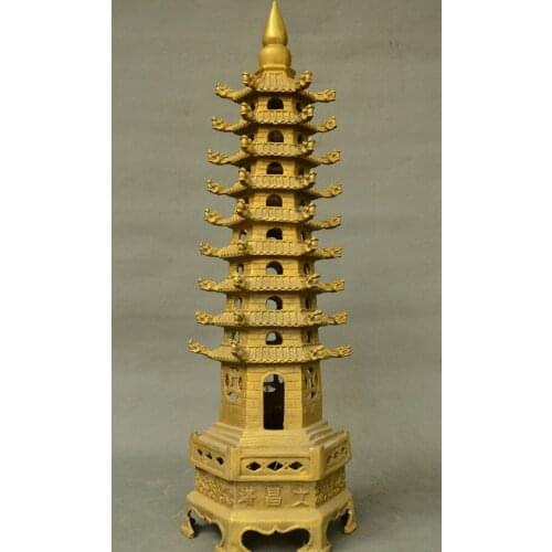 Chinese Brass God Dragon Head Pagoda Of Cultural Prosperity Stupa Statue 22 inch