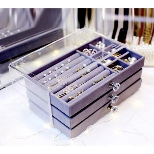 Ring Jewelry Transparent Storage Box Desktop Three-layer Drawer Flannel Jewelry Box Planting Dustproof Flannel Storage Box