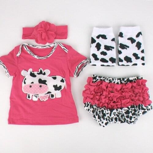 Western-style Cow Four-piece Suit 6-12 Months Baby Short-sleeved T-shirt Socks Headband Set Rebirth Doll Costume Accessories