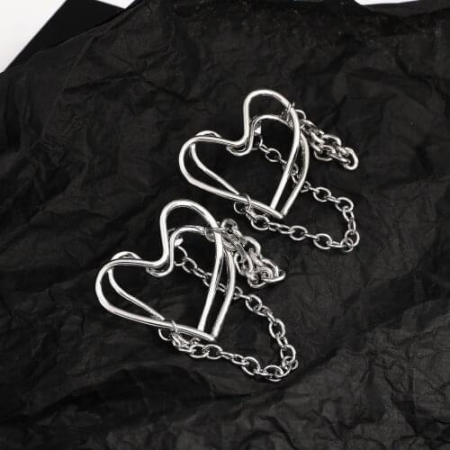 Lifefontier Korean Unusual Silver Color Long Chain Hanging Earrings for Women Punk Hollow Heart Earrings Trendy Jewelry 2021