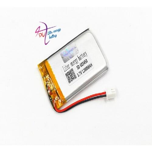 JST 2.54mm 2 pin 603450 3.7V 1200MAH 063450 Lithium Polymer LiPo Rechargeable Battery For Mp3 headphone PAD DVD bluetooth camera