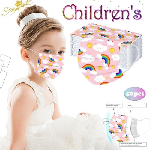 50pc Child Rainbow Mask Disposable Protection Mask For Kids Children 3layer Dustproof Mouth Mask Baby Girls Masque Decoration