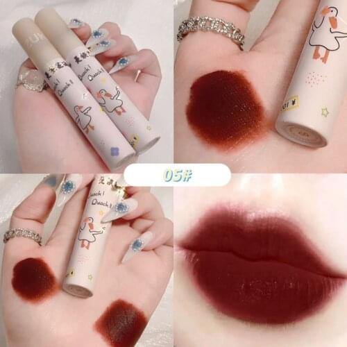 ZUK Matte Lipstick Waterproof Girls Cute Duck Misty Silky Lip Mud Velvet Lip Gloss Long Lasting Sexy Red Lip Makeup TSLM2