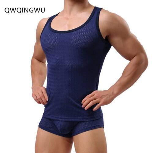 Undershirts Mens Close-Fitting Vest Fitness Elastic Leisure O-neck Tanks Breathable Hole Sweat Absorbing Solid Undershirts