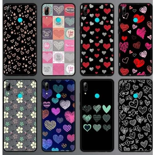 Cute Love Heart shaped Phone Case For Huawei P30 Lite P Smart Z 2019 2021 P40 Lite E P20 Pro P10 Soft Black Silicone Cover
