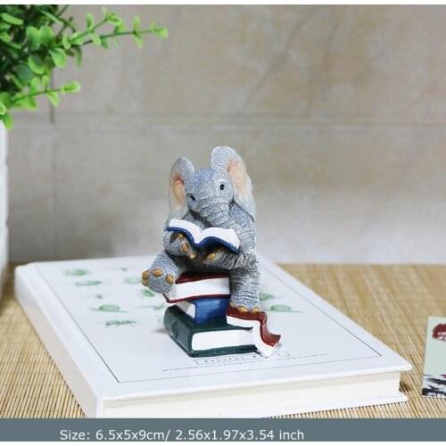 DIY Miniature Dollhouse Fairy Garden Figurine Elephant Reading Book Collection Decor Luck Statue Desktop Living Room Decoration