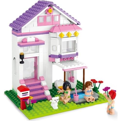 Girl Friend Drinks Swimming pool Double storey villa Kid Dream Series Building Blocks Sets Model Toys Brick Pink girl toy gift