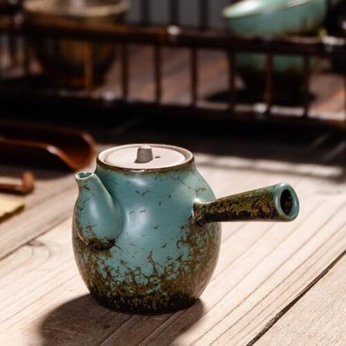 Nostalgic Vintage Vintage Coarse Pottery Side Handle Pot Ceramic Pot Tea Making Heat Resistant Single Tea Pots Tea Set Siteel