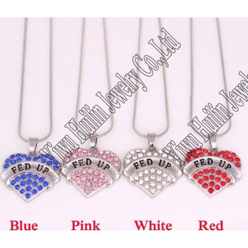 New Arrival rhodium plated FED UP heart pendant necklace snake chain