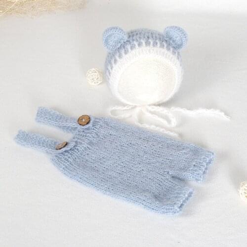 Newborn Photography Bear hat Vintage Mohair Boy Newborn Romper Crochet Cute Teddy Bear Bonnet Baby Pants Jumpsuit Photo Props