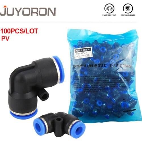 100Pcs Pneumatic Air Pipe Fittings PV Elbow Quick Connector 4mm-16mm OD Hose Tube Plastic L Shape Gas Fittings Push in