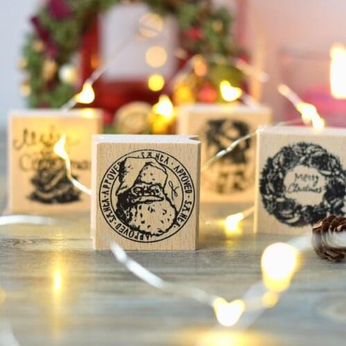 4patterns square shape Christmas father floral hoop tree DIY hobby wooden stamp planner scrapbooking DIY decoration